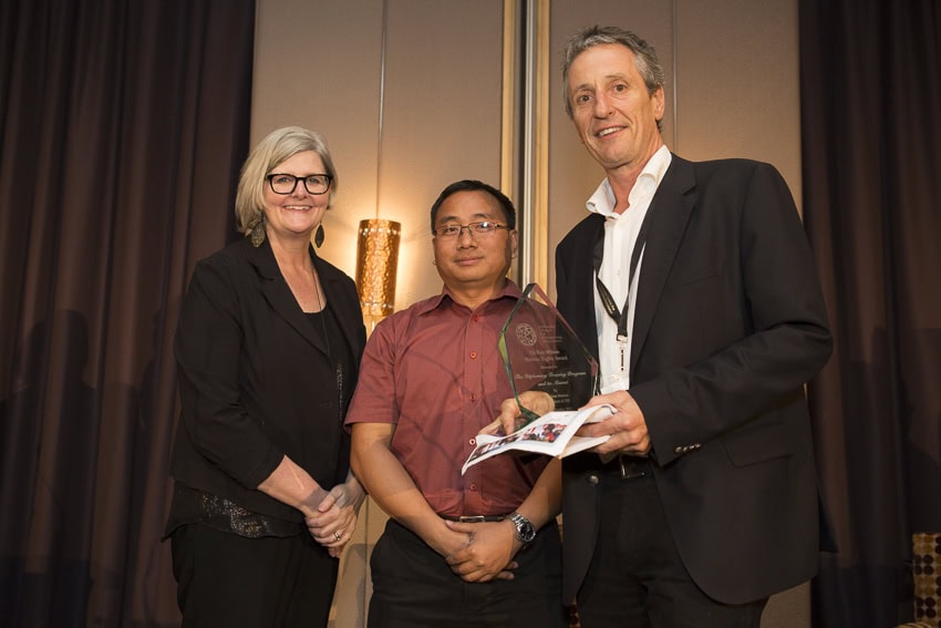 Sam Mostyn, Binota Moy Dhamai and Patrick Earle at the 2015 Sir Ron Wilson Human Rights Award presentation