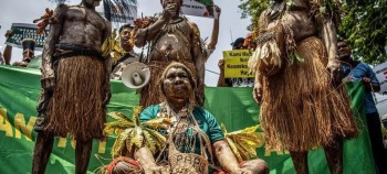 Indigenous Papuans protest in Jakarta in October 2024 against the food estate project in Merauke. Credit: Yayasan Pusaka.