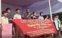 Still from video of demonstration in Khagrachar against Adivasi girl gang rape. Credit: Bivuti Bhuson Mahato/LinkedIn