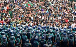 Police face off againt students protestors in Bangladesh. Credit: UN/Facebook