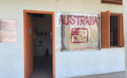 Photo of Australian flag painted on wall of the house where the Balibo Five stayed. Credit: DTP