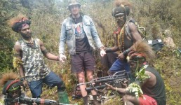 Kiwi pilot Phillip Mehrtens was photographed with his rebel captors in Indonesia's Papua region. Credit:  TPNPB