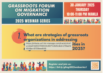 Flyer for Grassroots Forum on Migration Governance webinar series. Credit: MFA