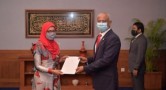 Moomina Waheed with Maldives President Ibrahim Mohamed Solih being appointed Human Rights Commissioner