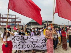 Young people protesting against the military coup in Yangon, February 202. Credit: APHEDA1