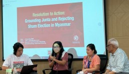 Presentation in Bangkok on rejecting the sham election in Myanmar. Credit: DTP