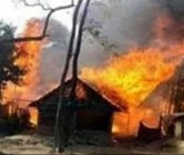 Photo of the burning of Indigenous Chepang people's houses, Chitwan national park, Nepal