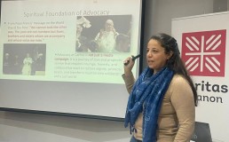 Noha Roukoss delivering capacity building training for Caritas Lebanon. Credit: Noha Roukoss