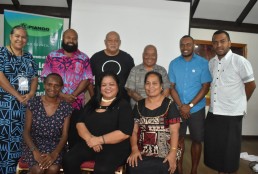 PIANGO Executive Director Emeline Ilolahia, the Programme Manager Josaia Jirauni and Finance Manager, Livai Caginavanua with the new board members that will guide the strategic direction of PIANGO for the next three years. Credit: PIANGO