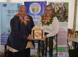 Lord Vaea, Tonga Minister of Internal Affairs and PIANGO Executive Director Emeline Illohaia at the PIF Pacific People's Forum. Credit: PIANGO