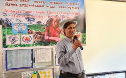 P.P. Sivapragasam delivering presentation at Malayaga Tamil People event. Credit: Human Development Organization