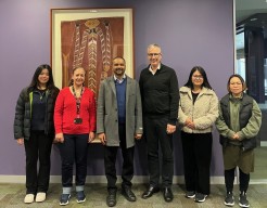 DTP team, Patrick Earle, Clare Sidoti and Cherie Chau with Pradip Pariyar and participants at the brown bag lunch. Credit: DTP