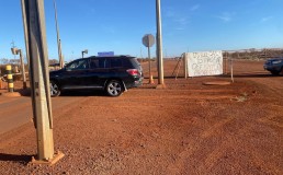 Protesters have blockaded the main entrance to the Roy Hill mine site in the East Pilbara, where they say sacred sites have been desecrated. Credit: Ngaarda Media