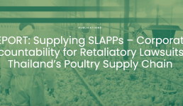 Supplying SLAPPs: Corporate Accountability for Retaliatory Lawsuits in Thailand’s Poultry Supply Chain” report cover