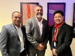 Alumnus and AIPP staff Shohel Chandra Hajang with Australia's First Nations Ambassador Justin Mohamed in Canberra. Credit: Shohel Chandra Hajang