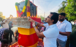 People lighting candles at monument marking Sathurukondan village genocide in Sri Lanka. Credit: Mireka Nageswaran