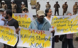 Sri Lankan protestors in front of Bangladesh Embassy in solidarity with Bangladesh students. Credit: The Sunday Times