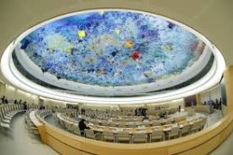 A general view during a session of the Human Rights Council at the United Nations in Geneva, Switzerland, September 13, 2021. Picture taken with a fisheye lens. REUTERS/Denis Balibouse