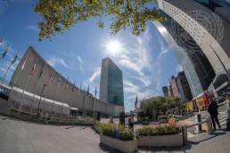 A view of the General Assembly and the Secretariat buildings at United Nations headquarters during the 2019 UN Youth Climate Summit. Credit: UN Photo/Cia Pak