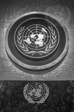A view of the United Nations emblem in the General Assembly Hall on the first day of the Assembly's seventy-third general debate. Credit: UN Photo/Cia Pak