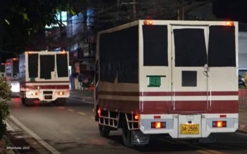 Blacked out trucks driving down a Thai street. Credit: Prachatai, 2025/Fortify Rights