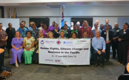 Participants and trainers with Madam Lenora Qereqeretabua, Fiji Hon. Assistant Minister for Foreign Affairs at Human Rights, Climate Change and Business in the Pacific program. Credit: DTP
