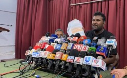 Tharindu Jayawardhana delivering a press conference. Credit: Tharindu Jayawardhana